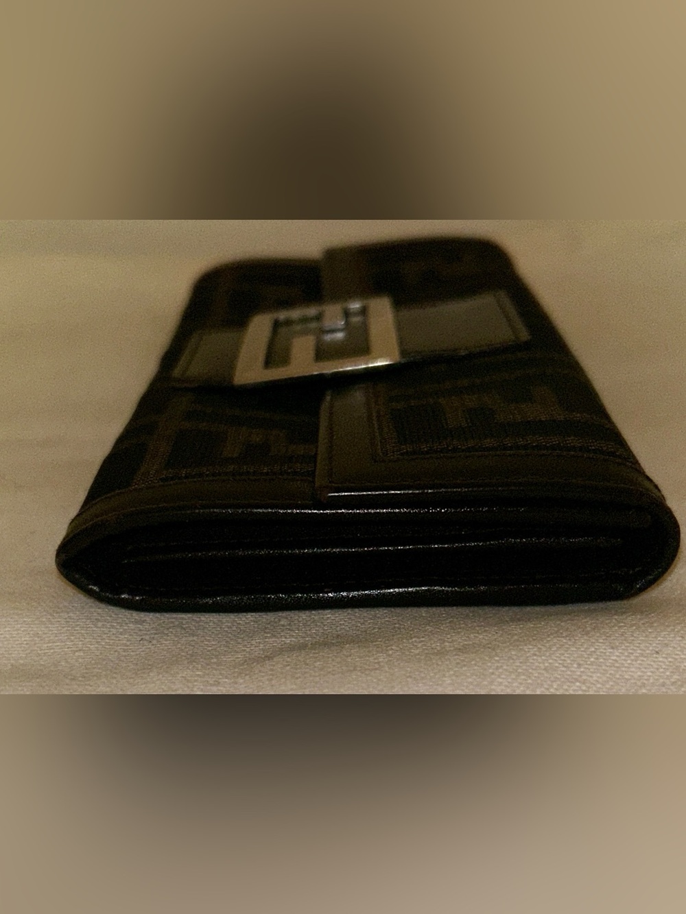Fendi Brown and Black FF Logo Canvas Clutch with Silver F Buckle - Picture 5 of 10